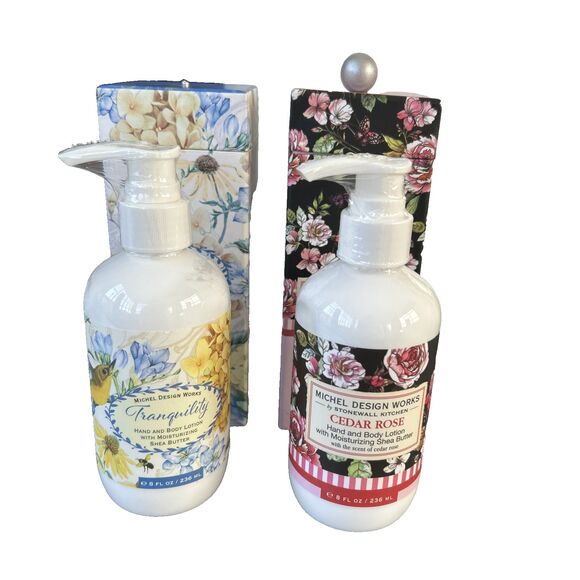 LOT Of 2- Michel Design Works Hand & Body Lotion Tranquility and Cedar Rose NEW - Picture 1 of 9